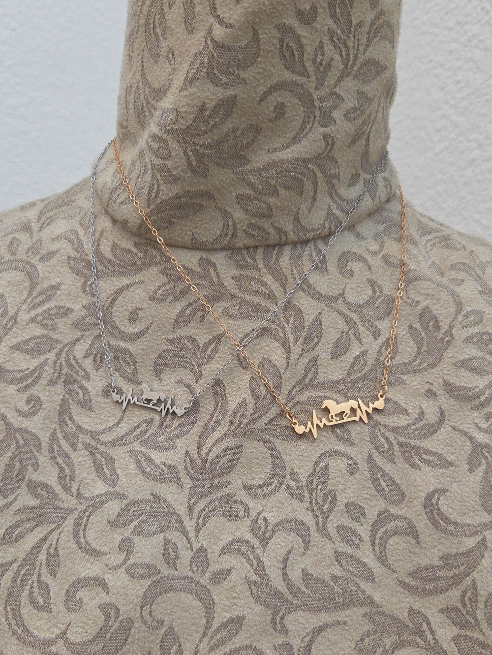Horse & Heartbeat Script Pendant Necklace - Silver & Gold